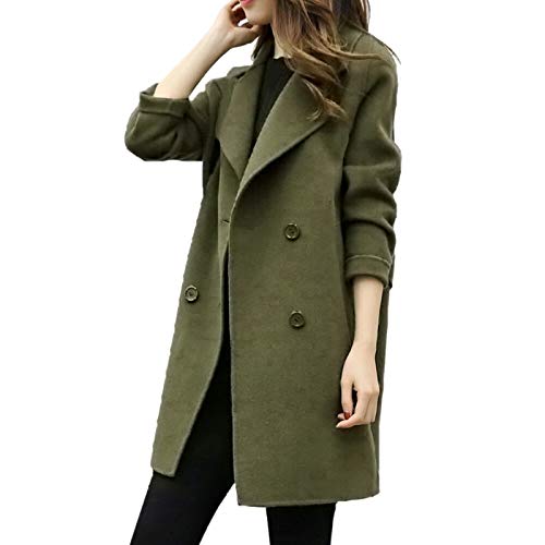 Langärmliger Wollmantel mit doppelreihigen Knöpfen zweireihiger Langer Trenchcoat für Damen Winddicht mit klassischem Revers Schmaler Mantel Winter Warm Button Down Revers von Generic