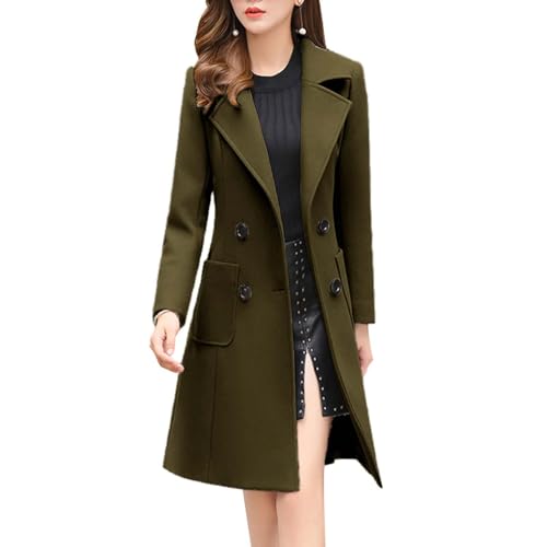 Langärmliger Wollmantel mit doppelreihigen Knöpfen zweireihiger Langer Trenchcoat für Damen Winddicht mit klassischem Revers Schmaler Mantel Winter Warm Button Down Revers Langärmliger Wollmantel mit doppelreihigen Knöpfen zweireihiger Langer Trenchcoat für Damen Winddicht mit klassischem Revers Schmaler Mantel Winter Warm Button Down Revers von Generic