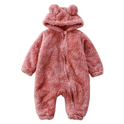 Langarm 92 Junge Neugeborenes Baby Mädchen Jungen niedlich solide Lange Ärmel Cartoon Ohren Fleece füßig mit Kapuze Reißverschluss Strampler Warmer Footie Overall Schlafanzug (Pink, 0-3 Months) von Generic