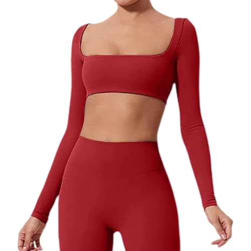 Langarm Crop Top Damen Langarm Gym Top Sport Oberteil Mit Eingebautem BH Basic Langarmshirt Damen Longsleeve Shirt mit Quadratischem Ausschnitt Langarm Crop Top Damen Langarm Gym Top Sport Oberteil Mit Eingebautem BH Basic Langarmshirt Damen Longsleeve Shirt mit Quadratischem Ausschnitt von Generic
