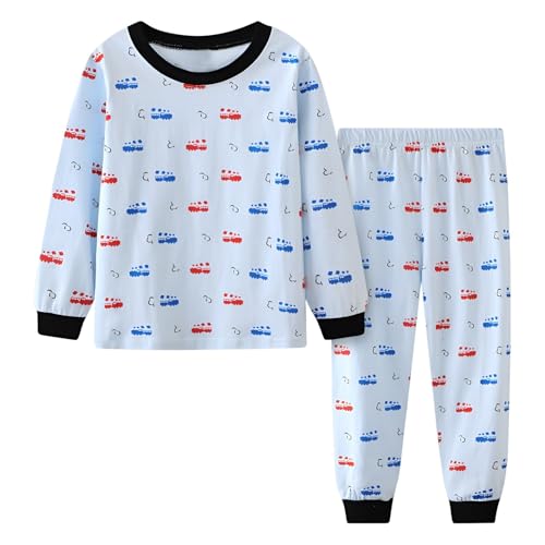 Langarm Schlafanzug Jungen Pyjamas Zweiteiliges Set Winter Baumwolle Bedrucken T Shirt Und Hose Kinder Mädchen Weich Leicht Schlafanzug Sets 2 Teilig Einfarbige Nachtwäsche Lässig (Red, 7-8 Years) von Generic