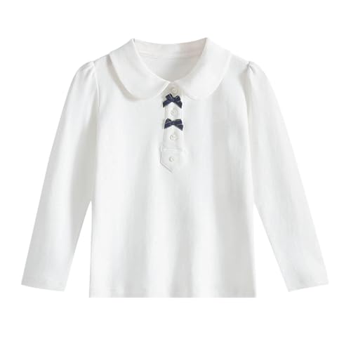 Langarm T Shirts Mädchen Frühjahrs/Fall Poloshirt Langarmshirt Kinder Einfarbig Umlegekragen Unterhemd Mode Bequem Weich Poloshirts unter Schuluniformen Oberteil 3-9 Jahre (White, 5-6 Years) von Generic