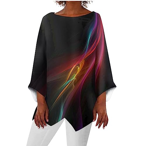 Langarmshirt Damen, Longshirt Damen Mode Oberteile Mit Aufdruck Fledermausärmel Casual Bluse T Shirt Damen Oversize Shirt Langarm Damen Basic Party Oberteil Damen Outfit Tops (Rot,XXL) von Generic