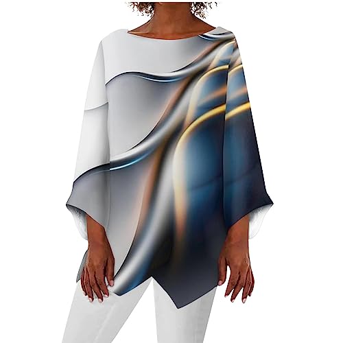 Langarmshirt Damen,Longbluse Damen 3/4 Arm Festliche Elegant Irregular Sommer Shirt Longshirt Damen Blusen Zur Hochzeit Große Größen Oberteile Damen Elegant Angebote des Tages Heute(Grau,XXL) von Generic