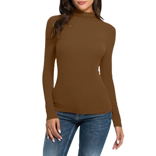 Langarmshirt Damen Braun Rollkragen: Blusenshirt Damen Langarm Lang Rollkragenshirt Basic Elegant Langarmshirt Rolli Weicher Pullover Sweatshirts Dünn Stretch Unterziehrolli Slim Fit Oberteile Langarmshirt Damen Braun Rollkragen: Blusenshirt Damen Langarm Lang Rollkragenshirt Basic Elegant Langarmshirt Rolli Weicher Pullover Sweatshirts Dünn Stretch Unterziehrolli Slim Fit Oberteile von Generic