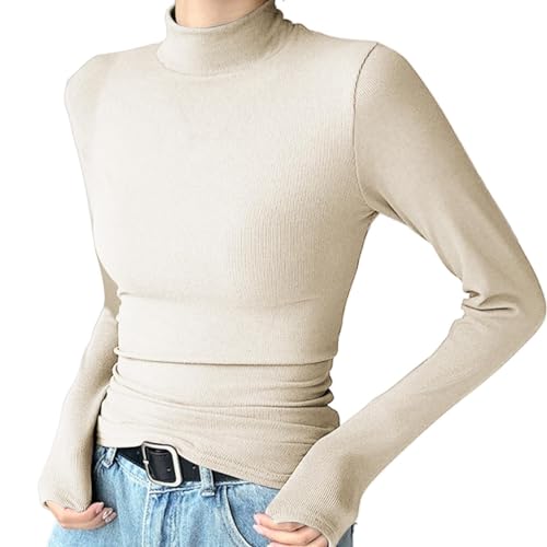 Langarmshirt Damen Gestricktes Damen-Pullover mit halbem Rollkragen Sweatshirt Langarm Crop Top U-Ausschnitt Langarmshirt Streetwear Oberteile Teenage Einfarbig Aesthetic Mädchen Outfits von Generic