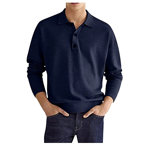 Langarmshirt Herren, Poloshirts Herren Basic Langarm Baumwolle Polohemd Denim NäHen Golf T-Shirt Sports Boss Tshirt Herren Stehkragen Mit Tasten Shirt Funktionsshirt Herren blau XL von Generic