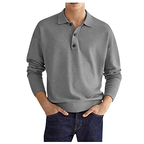 Langarmshirt Herren, Poloshirts Herren Basic Langarm Baumwolle Polohemd Denim NäHen Golf T-Shirt Sports Boss Tshirt Herren Stehkragen Mit Tasten Shirt Langarmshirt Herren grau L von Generic