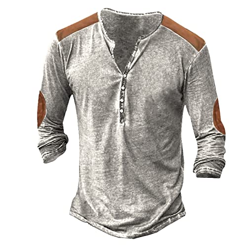 Langarmshirt Herren Basic Henley Shirt mit Brusttasche Langarm Lässige T-Shirt mit Knöpfen Einfarbige Baumwolle Regular Fit Hemd Herren Langarm (Weiss, XL) von Generic