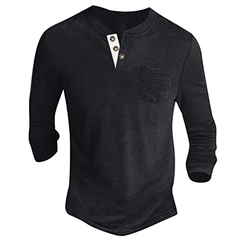 Langarmshirt Herren Basic Henley Shirt mit Brusttasche Langarm Lässige T-Shirt mit Knöpfen Einfarbige Baumwolle Regular Fit Hemd Herren Langarm Herren Sweatshirt grau XL Langarmshirt Herren Basic Henley Shirt mit Brusttasche Langarm Lässige T-Shirt mit Knöpfen Einfarbige Baumwolle Regular Fit Hemd Herren Langarm Herren Sweatshirt grau XL von Generic