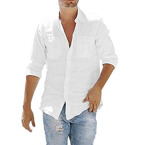 Langarmshirt Herren Baumwolle Leinen Einfarbig Hemd mit Knöpfen Arbeitshemden Herren Langarm 3XL Freizeithemd Herren Langarm Slim Fit Leicht und Schnelltrocknend Sport Hemd mit Brusttasche von Generic