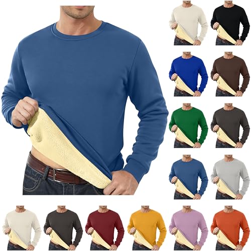 Langarmshirt Herren Einfarbig Oberteile Thermofleece Pullover Winter Rundhals Tops Große Größen Bluse Dickes Shirt Basic Sweatshirt ohne Kapuze Essentials Pulli Alltäglich Loungewear Wintermode von Generic