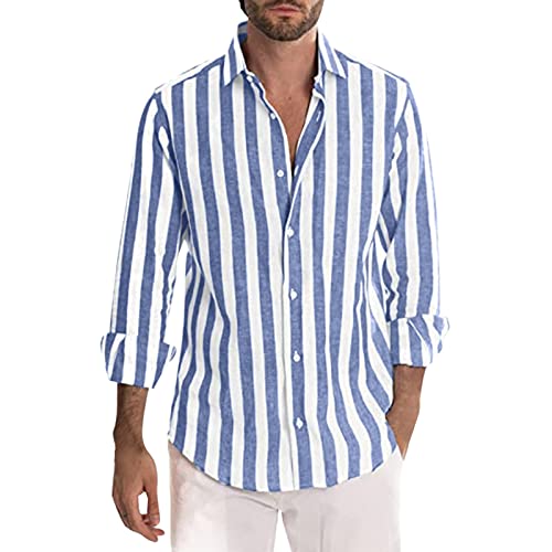 Langarmshirt Herren Freizeithemd Stehkragen Basic Leinen Hemd Entspannt Übergröße Shirt Hawaiihemd Casual Shirt Langarm T-Shirts Regular Fit Men Shirts Mit Tasten Himmelblau-B 3XL von Generic