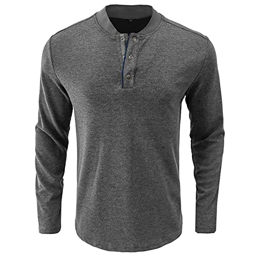 Langarmshirt Herren Hemd Herren Henley Shirt MäNner Getäfelt Long Sleeves Knopf Hemden Casual Slim Fit Pullover Herren ohne Kapuze Einfarbig Langarm Sweatshirts füR Herren grau XL von Generic