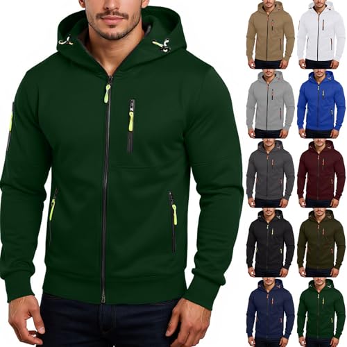 Langarmshirt Herren Mit Reißverschluss Bequem Basic Sportjacke Casual Training Jogging Übergangsjacke Travel Hoodie Oversized Hoodie Men Zipper Kapuzenpullover(A03 Dark Green,XL) von Generic