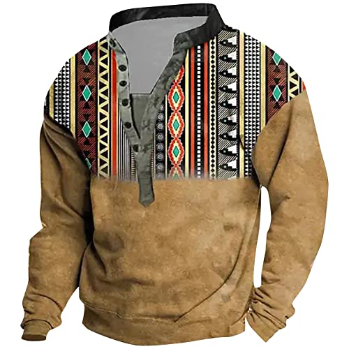 Langarmshirt Herren Modern Entspannt Top Longsleeve Casual Loose Henley Pullover Baumwolle Farbblock Sweatshirt Farbblöcken Outerwear Vintage Langarmshirt Sweatshirt Herren Beige XL von Generic