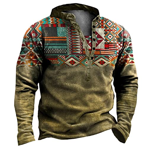 Langarmshirt Herren Modern Entspannt Top Longsleeve Casual Loose Henley Pullover Baumwolle Farbblock Sweatshirt Farbblöcken Outerwear Vintage Langarmshirt Sweatshirt Herren Grün XXL von Generic