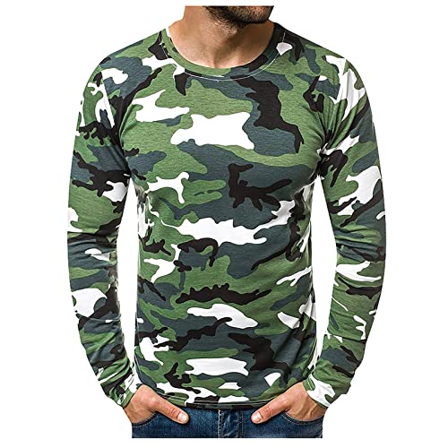 Langarmshirt Herren bedrucktes Langarmshirt Camouflage Longsleeve Top Basis Langarm bequemes lässiges Herren Pullover Rundhals-Ausschnitt Longsleeve T-Shirt Grün 5XL von Generic