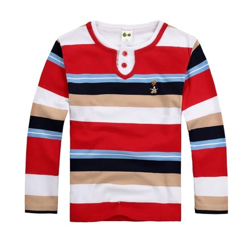 Langarmshirt Jungen Henley T-Shirt für Kinder Jungen mit Colorblock-Streifen&Knopfleiste Henley-Hemden Langarm Pullover Basic Tops Casual Oberteile Schmale Passform Shirt für Kinder 3-14T von Generic