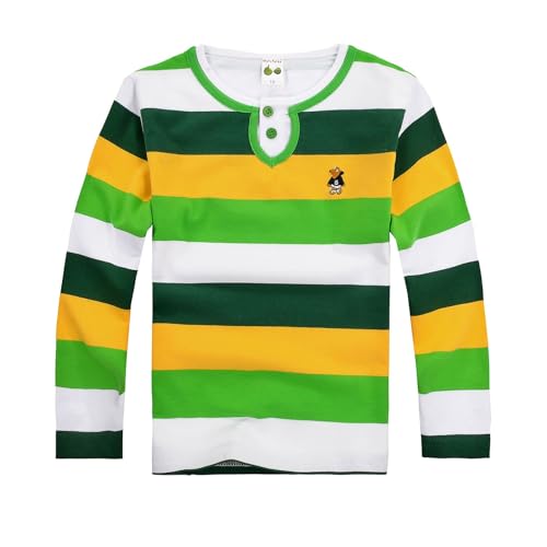 Langarmshirt Jungen Henley T-Shirt für Kinder Jungen mit Colorblock-Streifen&Knopfleiste Henley-Hemden Langarm Pullover Basic Tops Casual Oberteile Schmale Passform Shirt für Kinder 3-14T von Generic