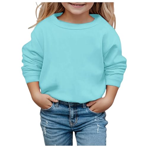 Langarmshirts Mädchen Sweatshirt Pullover ohne Kapuzen Mode Einfarbige Oberteile Sweater Langarm Rundhalsausschnitt Lässiger Festival Pulli Oberteile 4-15 Jahre (Blue, 9-10 Years) von Generic