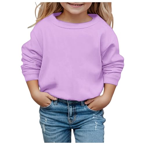 Langarmshirts Mädchen Sweatshirt Pullover ohne Kapuzen Mode Einfarbige Oberteile Sweater Langarm Rundhalsausschnitt Lässiger Festival Pulli Oberteile 4-15 Jahre (Purple, 4-5 Years) von Generic