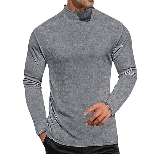 Langarmshirts Tshirts Herren Männlich Rollkragen Sweatshirt Pullover Solide T-Shirt Bluse Stehkragen Rollkragen Lange Ärmel Tops T-Shirt Freizeithemden Herren Longsleeve (Z-Grey, XL) von Generic