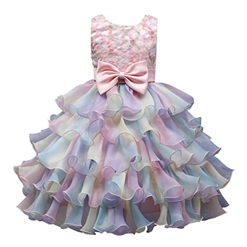 Lange Ärmel – Kurze Ärmel Casual Mädchen Kleid Ärmelloses Performance-Kleid für Kinder, schönes Mädchen, Prinzessinnenkleid für Kinder, Mädchen, Hochzeitskleid Brautkleider für (Pink, 5-6 Years) von Generic