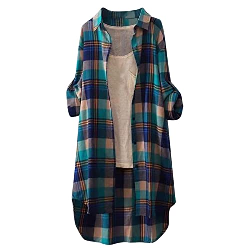 Lange Bluse Damen Leinenhemd Lang Kariert Shirt Frühling Revers Langarmshirt Knopfleiste Hemd Leinenbluse Lose Longbluse Blusenshirt Oberteile Tops Lange Bluse Damen Leinenhemd Lang Kariert Shirt Frühling Revers Langarmshirt Knopfleiste Hemd Leinenbluse Lose Longbluse Blusenshirt Oberteile Tops von Generic