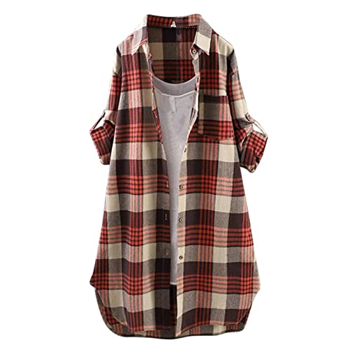 Lange Bluse Damen Leinenhemd Lang Kariert Shirt Frühling Revers Langarmshirt Knopfleiste Hemd Leinenbluse Lose Longbluse Blusenshirt Oberteile Tops Lange Bluse Damen Leinenhemd Lang Kariert Shirt Frühling Revers Langarmshirt Knopfleiste Hemd Leinenbluse Lose Longbluse Blusenshirt Oberteile Tops von Generic