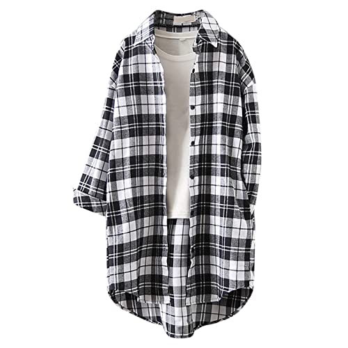 Lange Bluse Damen Leinenhemd Lang Kariert Shirt Frühling Revers Langarmshirt Knopfleiste Hemd Leinenbluse Lose Longbluse Blusenshirt Oberteile Tops Lange Bluse Damen Leinenhemd Lang Kariert Shirt Frühling Revers Langarmshirt Knopfleiste Hemd Leinenbluse Lose Longbluse Blusenshirt Oberteile Tops von Generic
