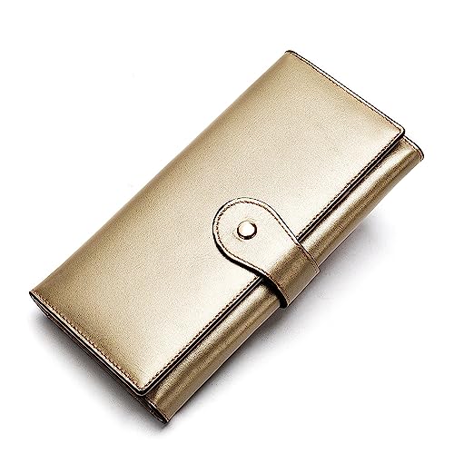 Lange Damen Geldbörse, Antimagnetisches RFID Echtleder Damen Geldbörse, Retro Mittellänge, Dreifach Faltbare Clutch Geldbörse von Generic