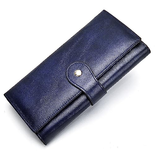 Lange Damen Geldbörse, Antimagnetisches RFID Echtleder Damen Geldbörse, Retro Mittellänge, Dreifach Faltbare Clutch Geldbörse von Generic