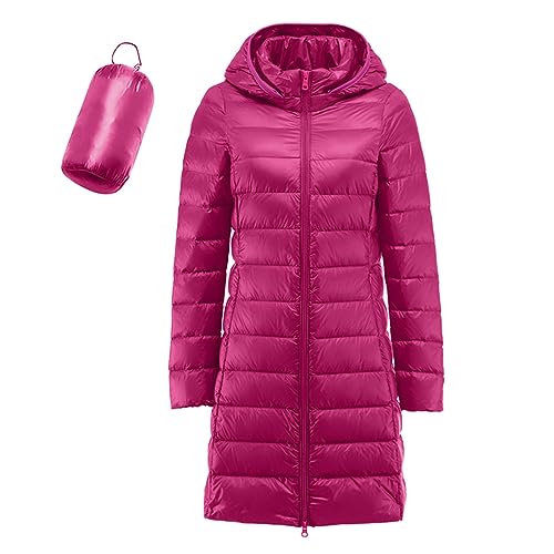 Lange Leichte Daunenjacke Damen Steppjacke Damen Lang Leicht Puffer Jacke Mantel Langer Daunenmantel Lang Leichter Steppmantel Damen Down Jacket Women Gesteppte Jacke Daunen (Hot Pink, L) von Generic