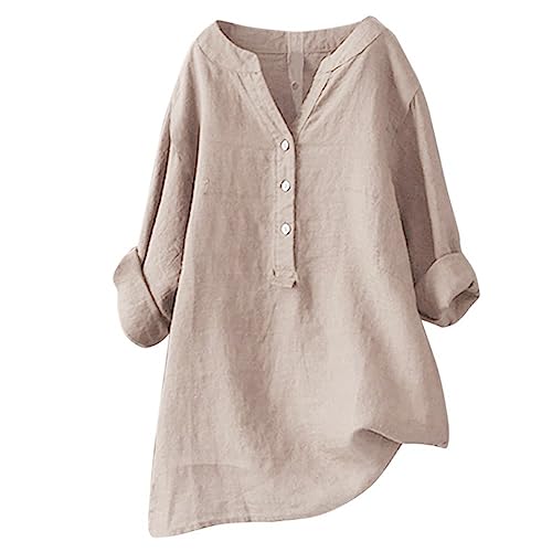 Lange Leinenbluse Damen Bluse Oversize Langarm Shirt Baumwolle Leinen Hemdbluse Elegant Übergröße Longbluse Festliche Oberteil Einfarbig Lose Leinenoberteile Langarmshirt von Generic