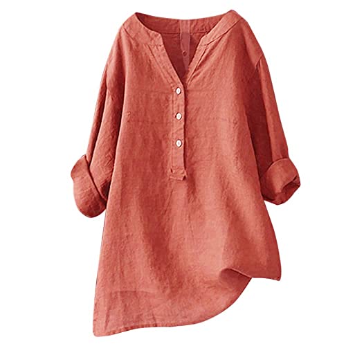 Lange Leinenbluse Damen Bluse Oversize Langarm Shirt Baumwolle Leinen Hemdbluse Elegant Übergröße Longbluse Festliche Oberteil Einfarbig Lose Leinenoberteile Langarmshirt von Generic