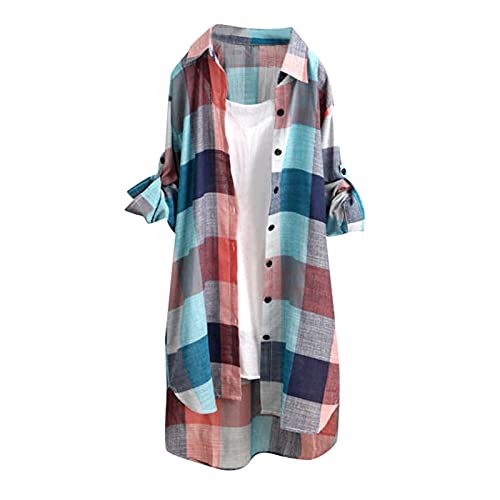 Lange Leinenbluse Damen Bluse Oversize Langarm Shirt Baumwolle Leinen Hemdbluse Elegant Übergröße Longbluse Oberteil Einfarbig Lose Leinenbluse Lang Hemd Tops von Generic