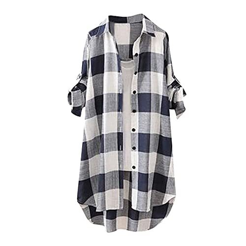 Lange Leinenbluse Damen Bluse Oversize Langarm Shirt Baumwolle Leinen Hemdbluse Elegant Übergröße Longbluse Oberteil Einfarbig Lose Leinenbluse Lang Hemd Tops von Generic