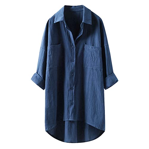 Lange Leinenbluse Damen Bluse Oversize Langarm Shirt Baumwolle Leinen Hemdbluse Elegant Übergröße Longbluse Oberteil Einfarbig Lose Leinenbluse Lang Hemd Tops von Generic