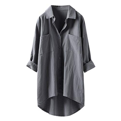 Lange Leinenbluse Damen Bluse Oversize Langarm Shirt Baumwolle Leinen Hemdbluse Elegant Übergröße Longbluse Oberteil Einfarbig Lose Leinenbluse Lang Hemd Tops von Generic