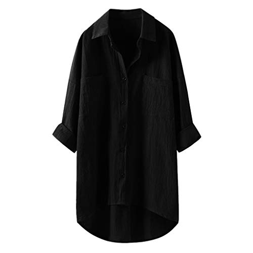 Lange Leinenbluse Damen Bluse Oversize Langarm Shirt Baumwolle Leinen Hemdbluse Elegant Übergröße Longbluse Oberteil Einfarbig Lose Leinenbluse Lang Hemd Tops von Generic