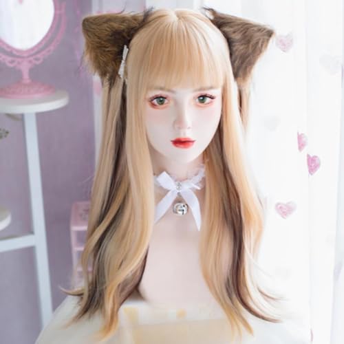 Lange Lockige Gewellte Cosplay Perücke Goldenes Flauschiges Volles Stirnband Tägliche Lolita Perücke Hitzebeständiges Synthetisches Haar Mit Pony Halloween Weihnachten (Gold) von Generic