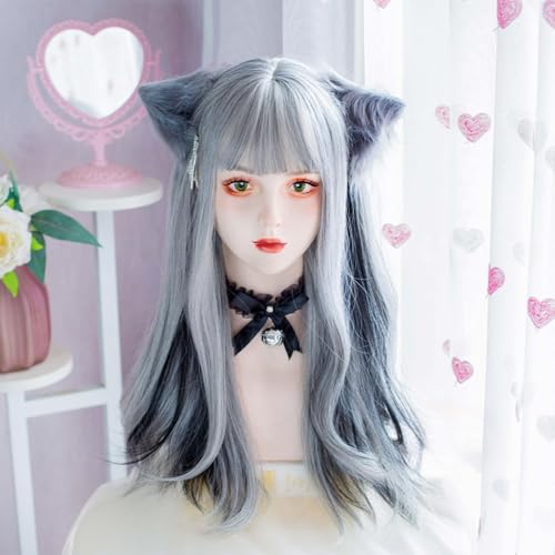 Lange Lockige Gewellte Cosplay Perücke Goldenes Flauschiges Volles Stirnband Tägliche Lolita Perücke Hitzebeständiges Synthetisches Haar Mit Pony Halloween Weihnachten (Grey) von Generic