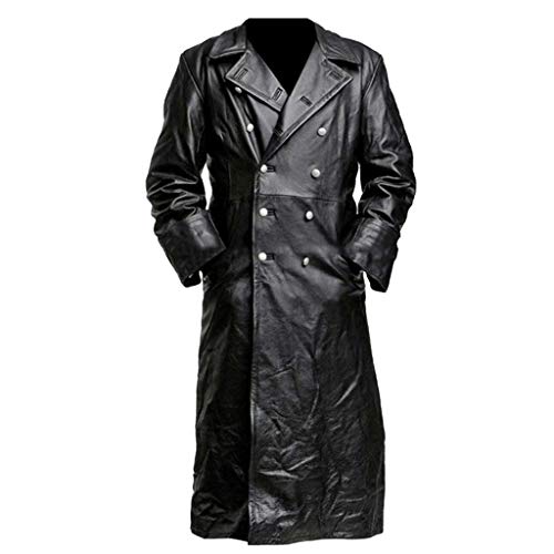 Lange Mantel Herren Ledermantel Kunstleder Lederjacke Gothic Mittelalter Halloween-Kostüm Vampirjäger Bikerjacke Winterjacke (Black#2, XXXXXL) von Generic