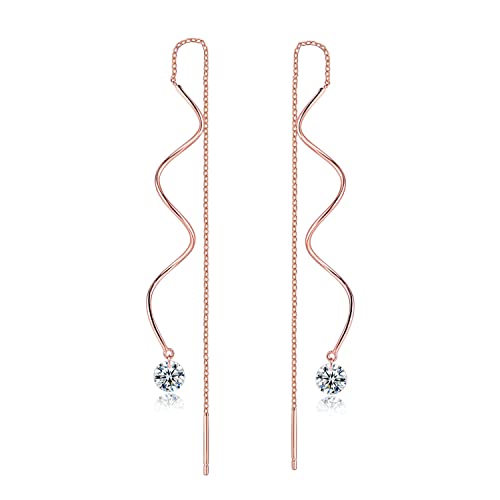 Lange Ohrhänger, für Damen, elegant, Welle, Roségold, Zirkonia, Kristall, Ohr, Zubehör, KC170 von Generic