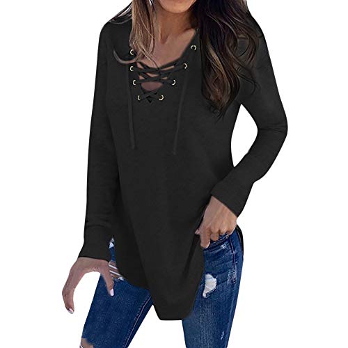 Lange Pullover Sweatshirt Damen V-Ausschnitt Langarmshirt Blusen mit Schnürung Frühjahr Sommer Frauen Shirts Elegant Slim Fit Hemd Oberteile XXL Lange Pullover Sweatshirt Damen V-Ausschnitt Langarmshirt Blusen mit Schnürung Frühjahr Sommer Frauen Shirts Elegant Slim Fit Hemd Oberteile XXL von Generic