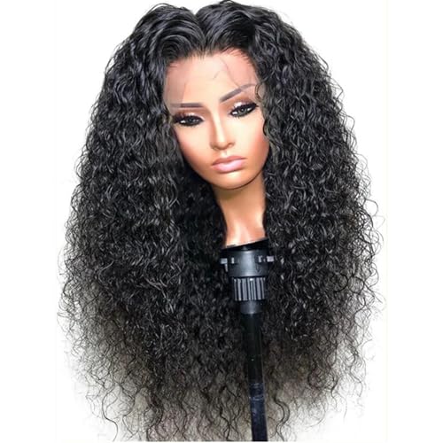 Lange Schwarze Damen Perücken 66 Cm Weich Verworren Lockig Tiefe Spitze Vorne 180% Dichte Für Den Täglichen Gebrauch Leimlose Perücken black 22INCHES von Generic
