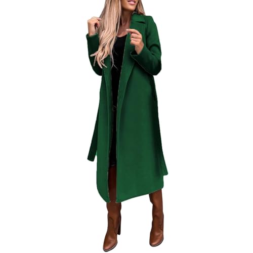 Lange Trenchcoat Damen Elegant Einfarbig Wollmantel Langarm Revers Winterjacke Schlanke Jacke Windbreaker mit Gürtel Winter Übergangsjacke Schlitz Wintermantel Warme Wolljacke Mantel Windjacke von Generic