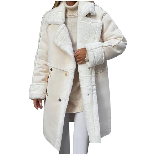 Lange Wildlederjacke Damen Fleece Gefüttert Jacke Reverskragen Winterjacke 2024 Faux Wildleder Mantel Warm Weiche Fleecejacke Flauschig Wintermantel Kunstwildlederjacken Strickjacke von Generic