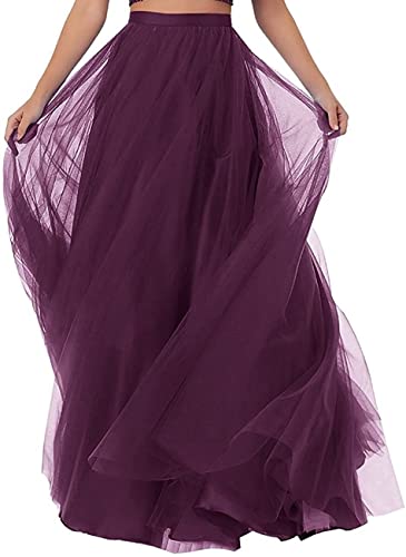 Langer Abschlussballrock Für Damen Tutu Einfacher Stil Bodenlang A Linie Formelle Röcke Damen Vintage A Linie Swing Rock (Color : GRAPE, Einheitsgröße : L) von Generic